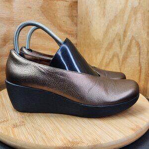 Clarks Womens Claribel Flare Leather Wedge Platform Bronze Heel Pumps Size 7.5